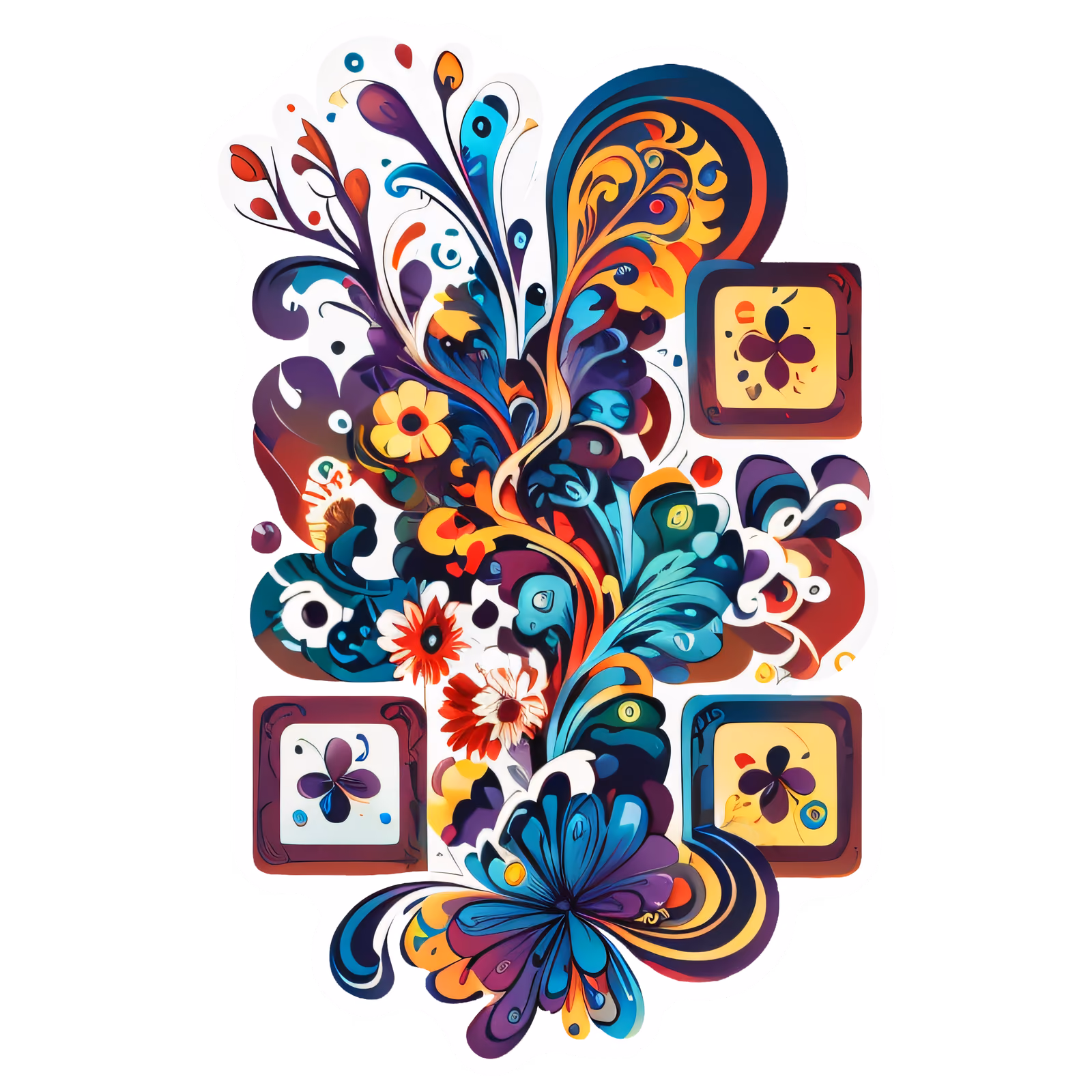 抽象花卉漩涡矢量花朵二维码艺术,适用于贴纸 — 图片 1