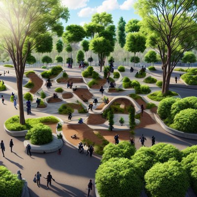 Sunlit Urban Park Photorealistic QR Code for Posters
