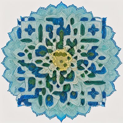 Blue Green Floral Mandala QR Code Art