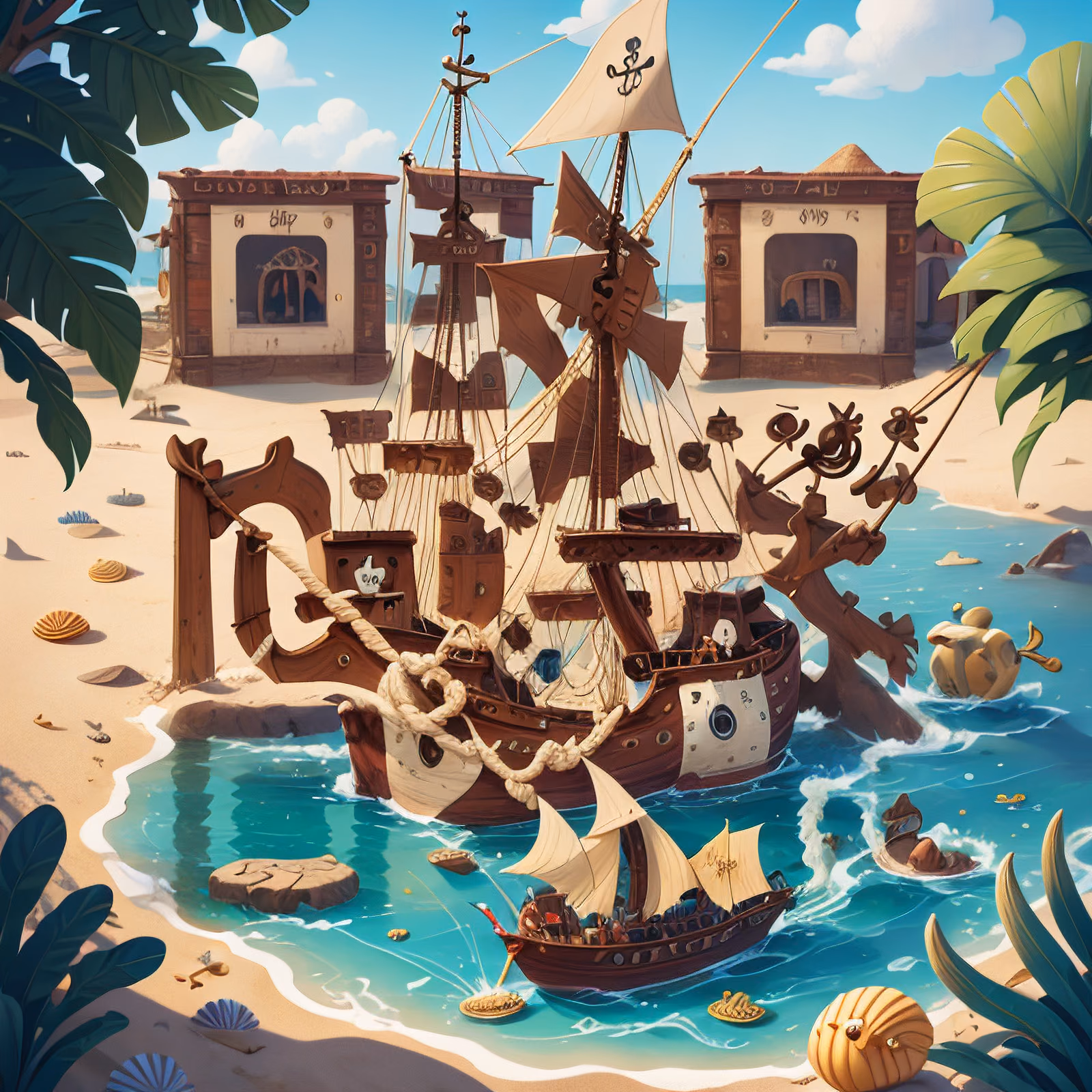 Pirate Ship Beach Cartoon QR Code for Posters — image 1