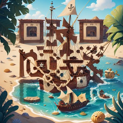 Pirate Ship Beach Cartoon QR Code for Posters