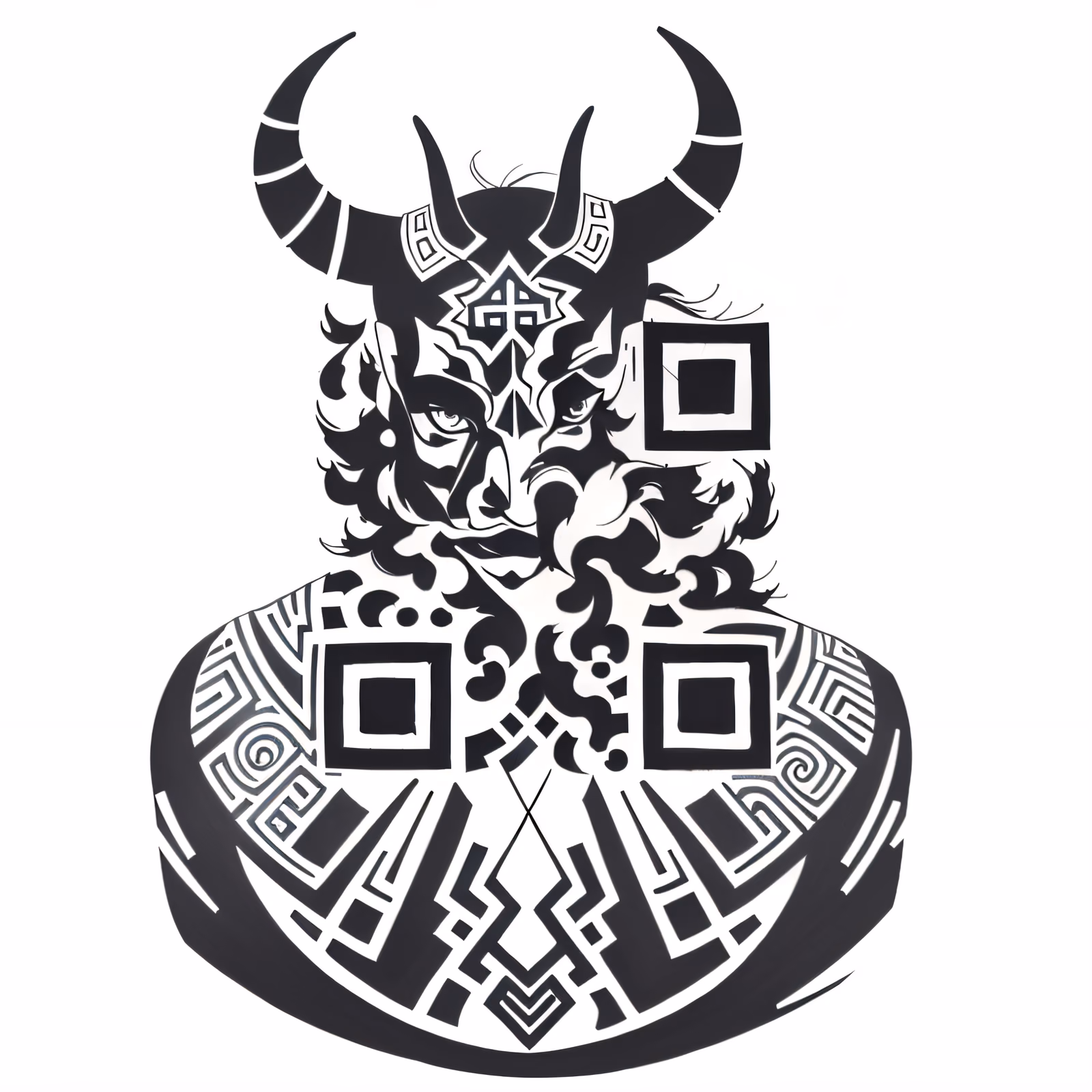 Horned Minotaur Bust Tattoo QR Code for Temporary Tattoos — image 1