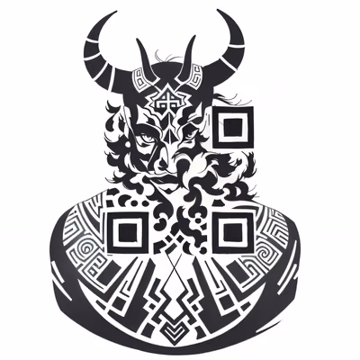 Horned Minotaur Bust Tattoo QR Code for Temporary Tattoos — image 1
