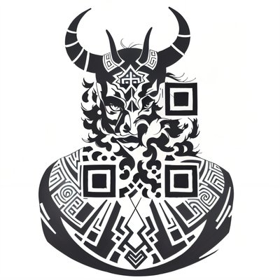 Horned Minotaur Bust Tattoo QR Code for Temporary Tattoos