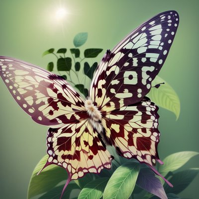 Бабочка на листьях: QR-код в цифровой живописи