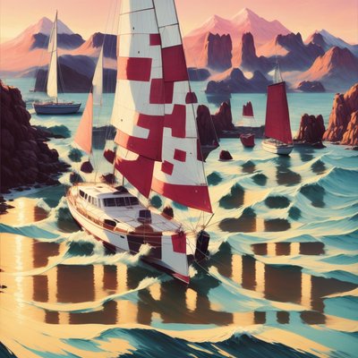 Sailboats at Sunset Painting QR Code Art