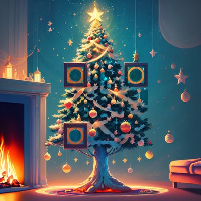 Christmas Tree Fireplace Digital QR Code for Greeting Cards