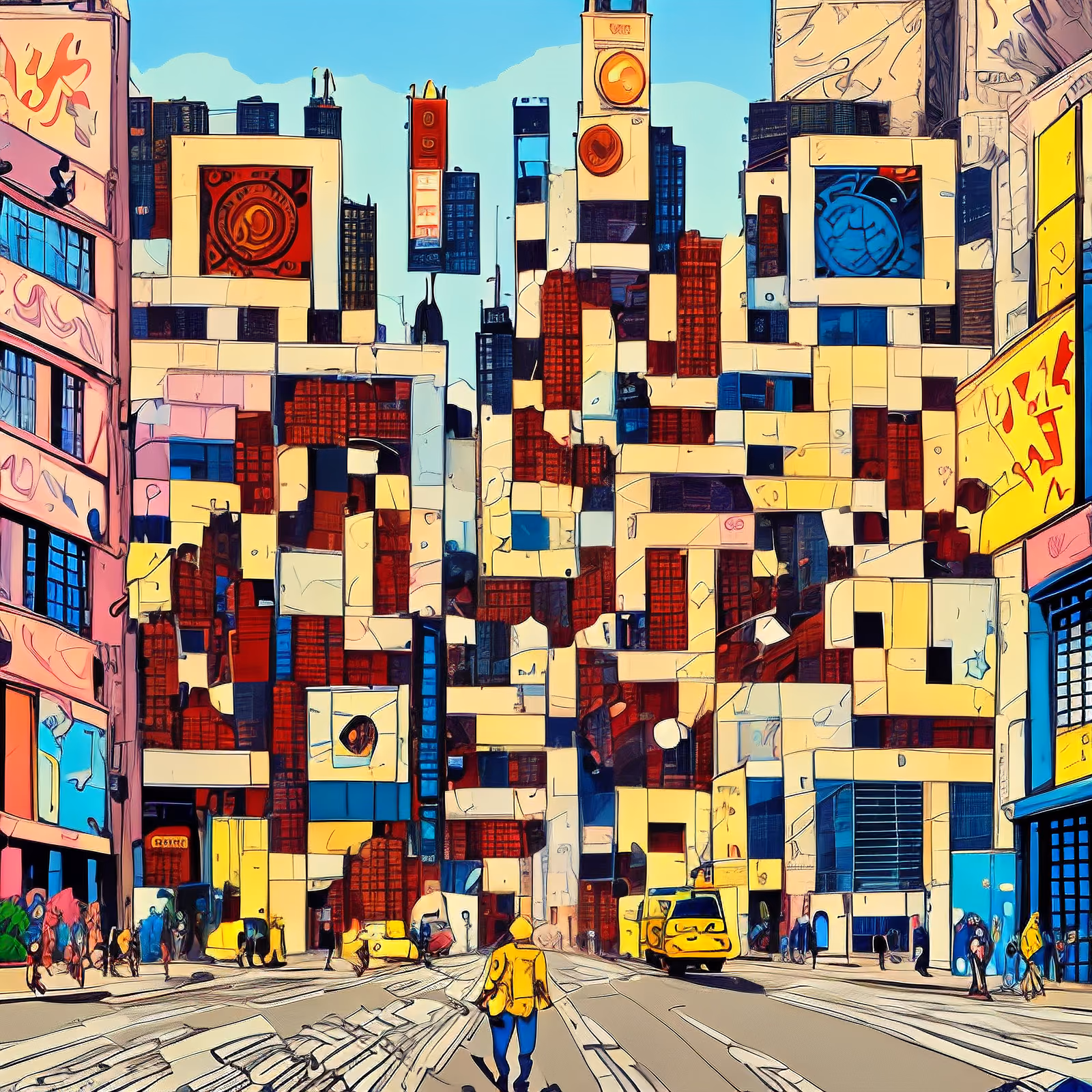 Comic Style City Street Taxi QR Code Art — image 1