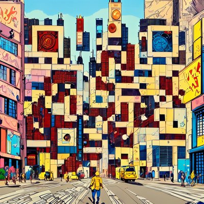 Comic Style City Street Taxi QR Code Art