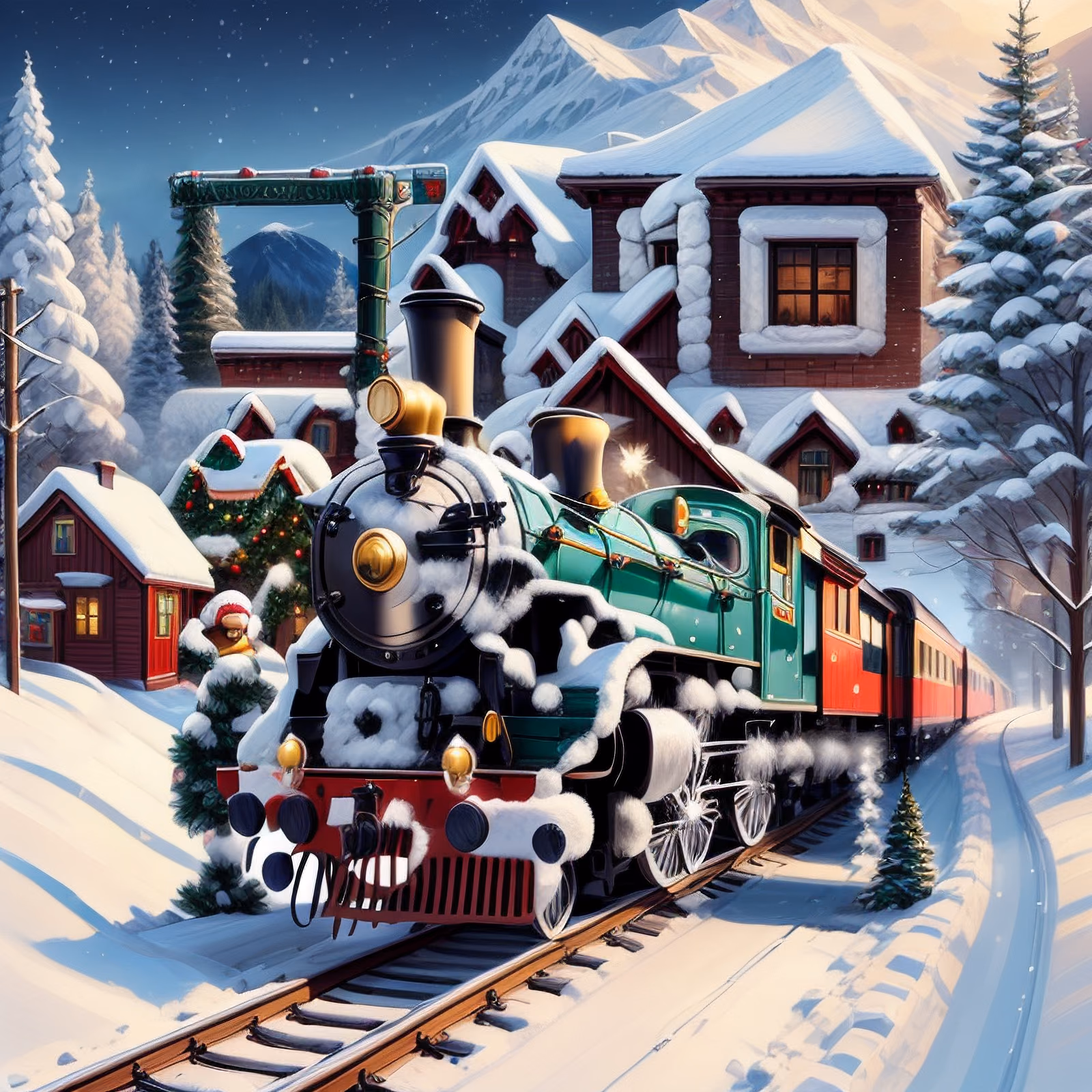 Christmas Steam Train Digital Painting QR Code for Greeting Cards — image 1