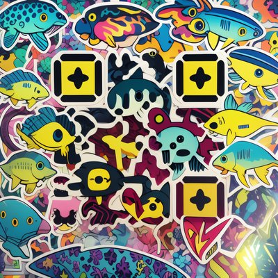 Cartoon Fish Sticker Bomb QR Code for Stickers