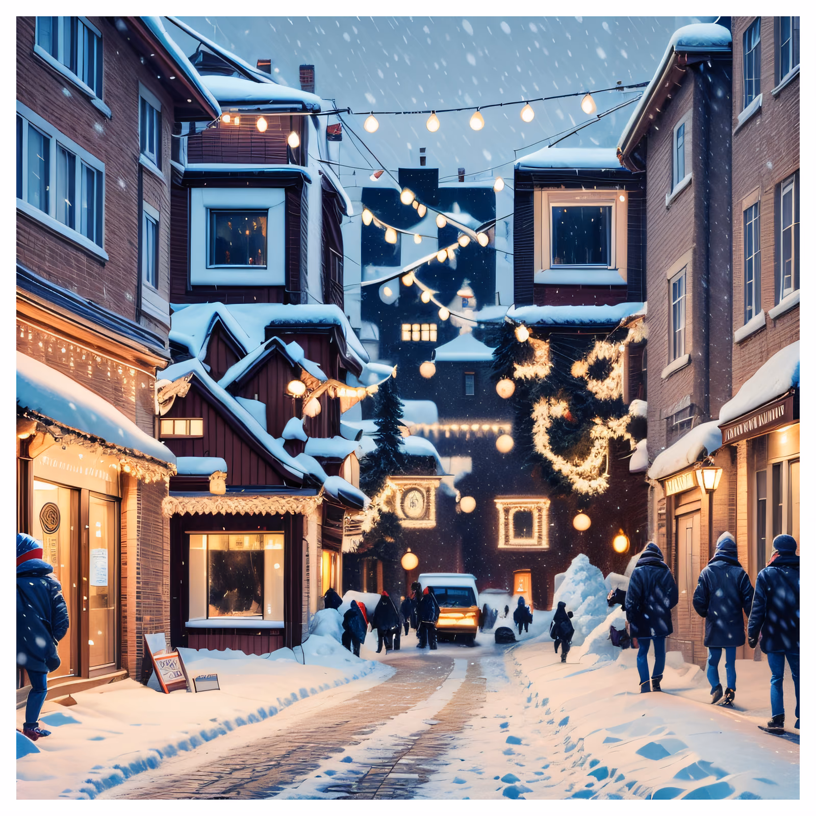 Snowy Christmas Street Digital Painting Winter QR Code for Greeting Cards — image 1