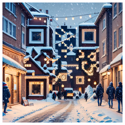 Snowy Christmas Street Digital Painting Winter QR Code for Greeting Cards — image 1