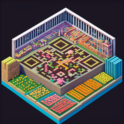 Isometric Tulip Field Town QR Code Art — image 1