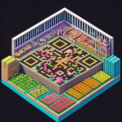 Isometric Tulip Field Town QR Code Art