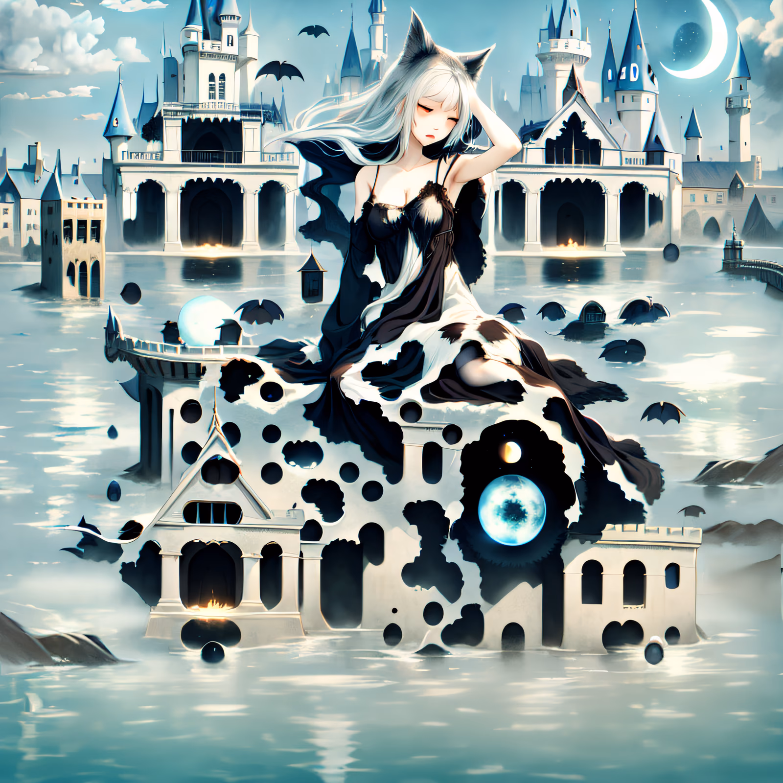 Anime Girl on Flooded Castle QR Code Art — image 1