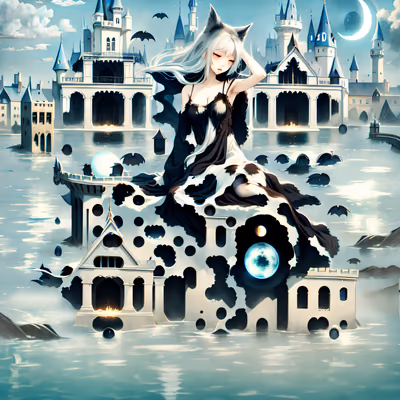 Anime Girl on Flooded Castle QR Code Art — image 1