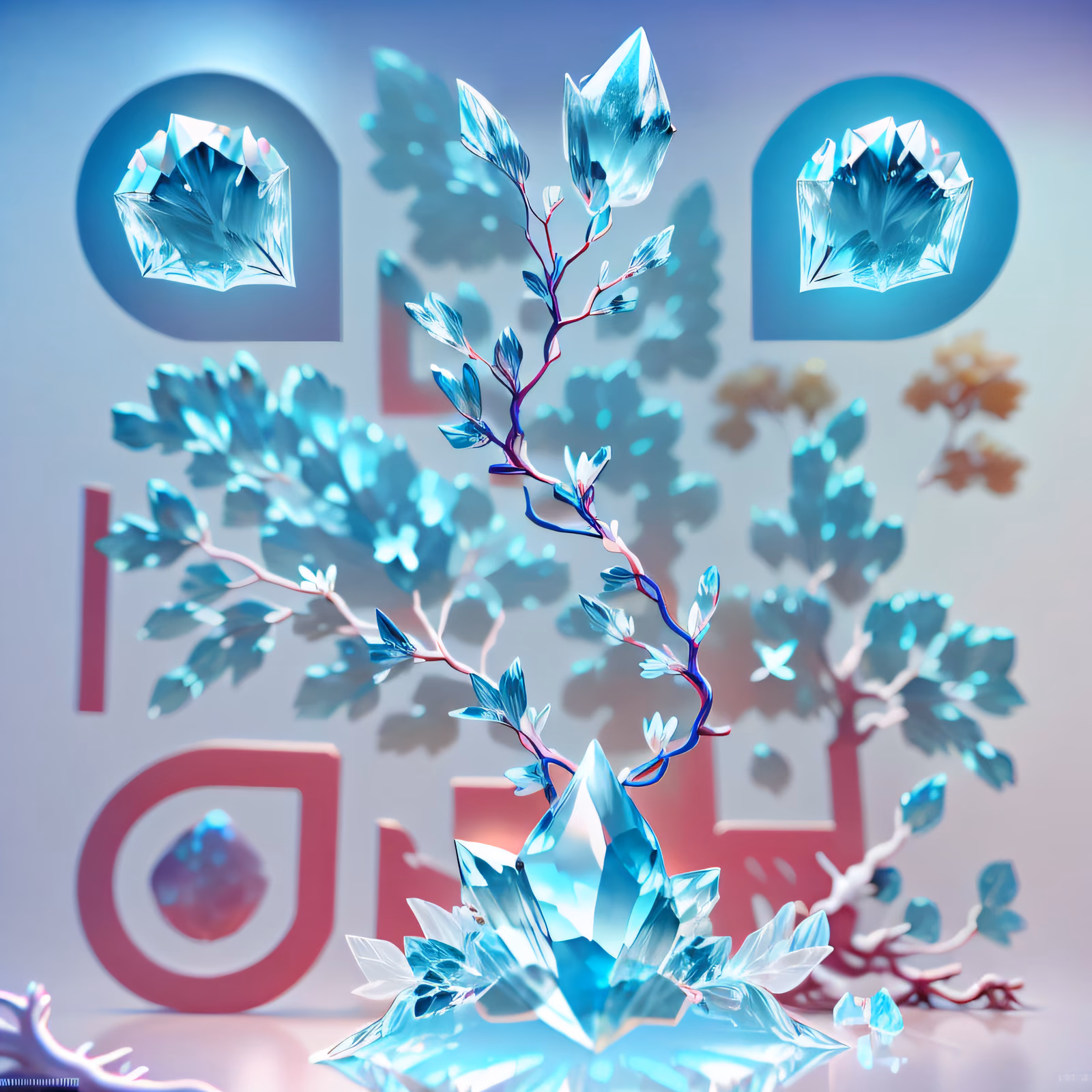 Crystal Tree Aquamarine 3D QR Code Art — image 1