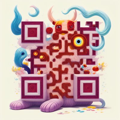 Pink Horned Monster Abstract QR Code for Posters