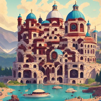 Domed Lakeside Palace Concept Art QR Code for Posters