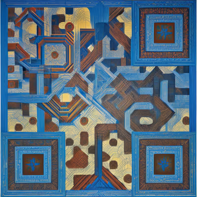 Blue and Rust Geometric Abstract QR Code Art — image 1