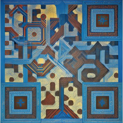 Blue and Rust Geometric Abstract QR Code Art