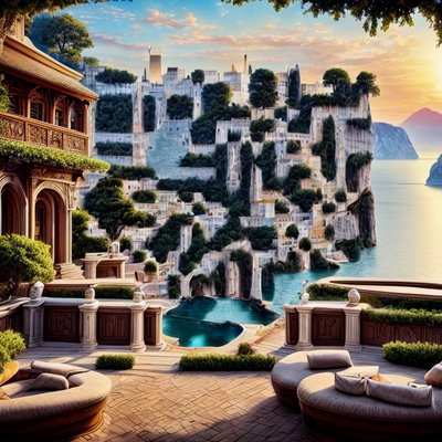 Cliffside Resort Terrace Sunset QR Code for Posters