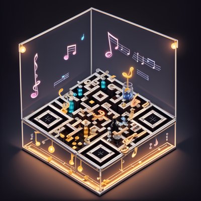 Изометрическая диорама музыкального архива: QR-код для обложек альбомов