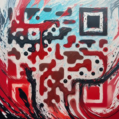 Red and Black Action Painting QR Code Art