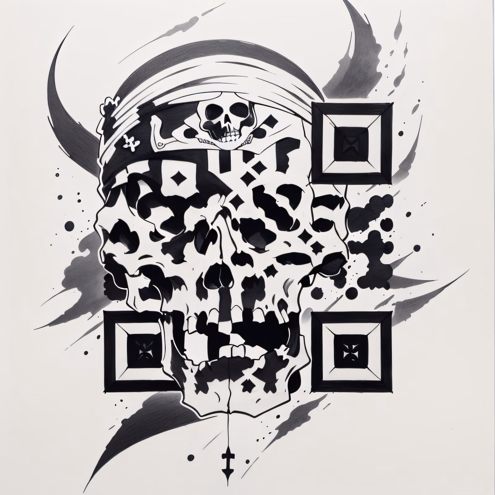 Пиратский череп в бандане: QR-код в стиле тату для временных татуировок — изображение 1