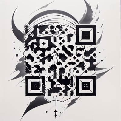 Пиратский череп в бандане: QR-код в стиле тату для временных татуировок — изображение 1