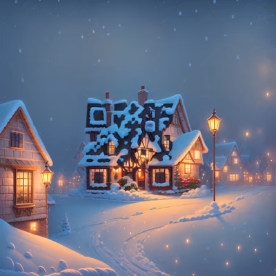 Ночная живопись заснеженной деревни: QR-код для открыток — изображение 1