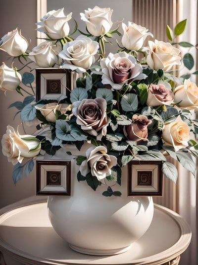 White Rose Bouquet Photorealistic QR Code Art