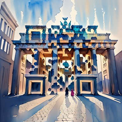 Berlin Brandenburg Gate Watercolor QR Code Art