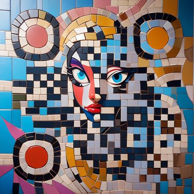 Mosaic Woman Face Mural QR Code Art