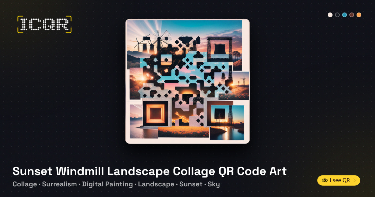 Sunset Windmill Landscape Collage QR Code Art • ICQR