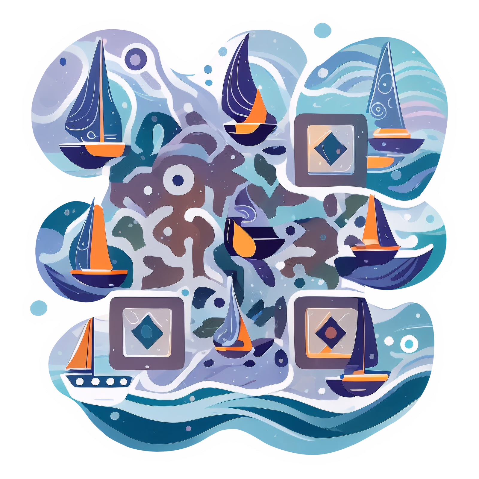 Floating Sailboats Vector Ocean QR Code for Stickers — image 1