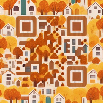 Autumn Village Flat Illustration QR Code Art