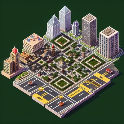 Isometric Downtown City 3D Render QR Code Poster
