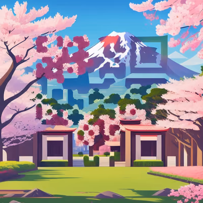Mount Fuji Cherry Blossom Vector QR Code for Posters — image 1