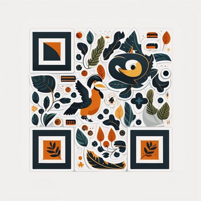Toucan and Rainforest Leaves Vector QR Code for Stickers