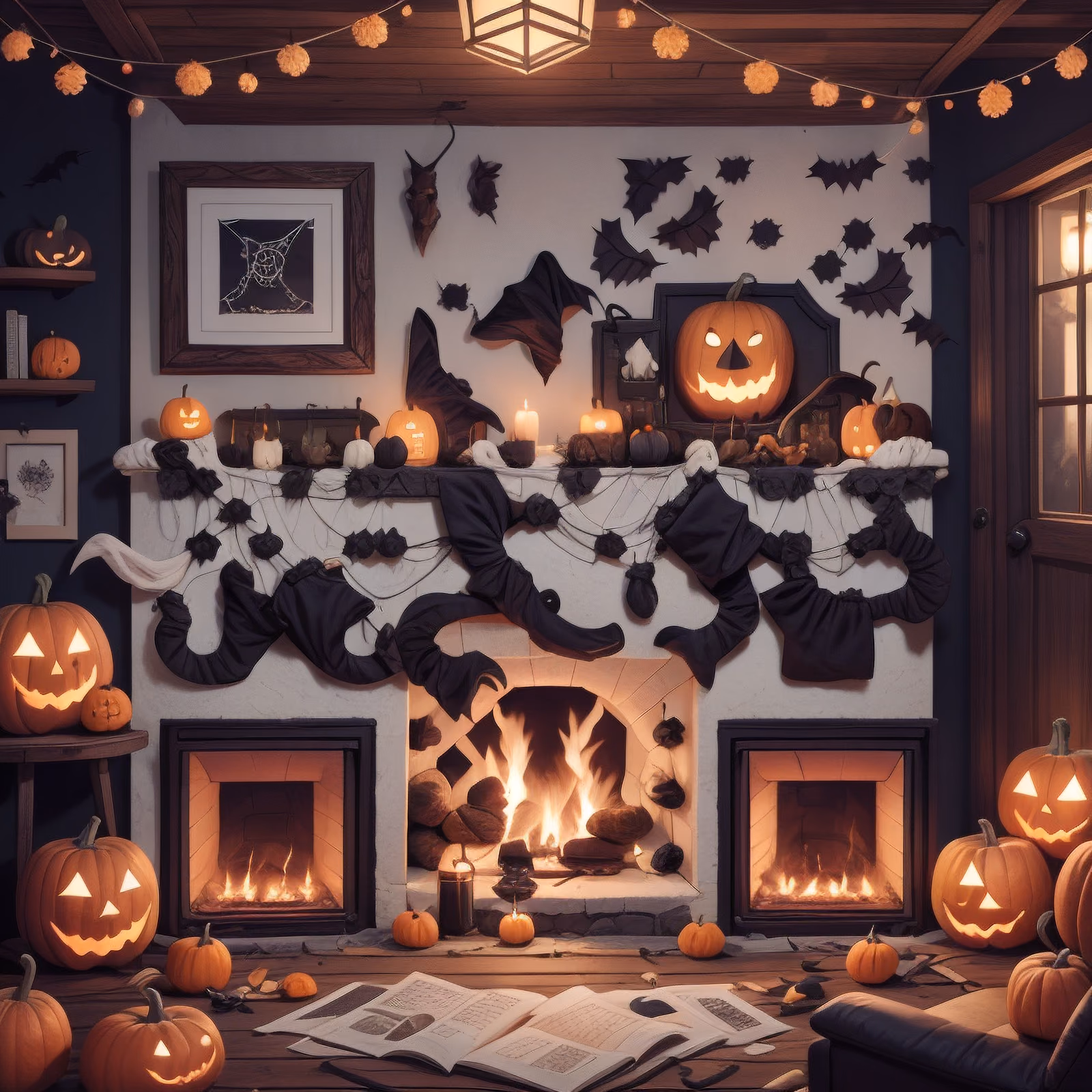 3D QR-код «Камин в хэллоуинском коттедже» для постеров — изображение 1