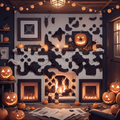 3D QR-код «Камин в хэллоуинском коттедже» для постеров — изображение 1