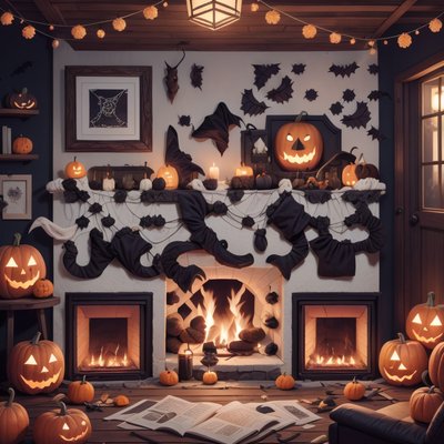 Halloween Cottage Fireplace 3D QR Code for Posters