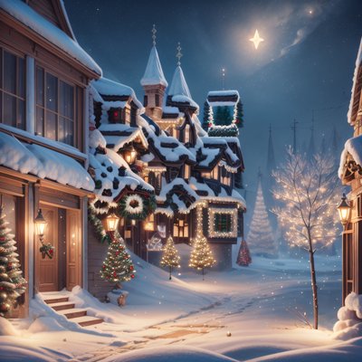 Snowy Christmas Village Digital Painting QR Code for Event Invitations