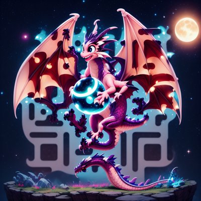 Cute Pink Dragon 3D Cartoon Cartoon Character QR Code for Posters