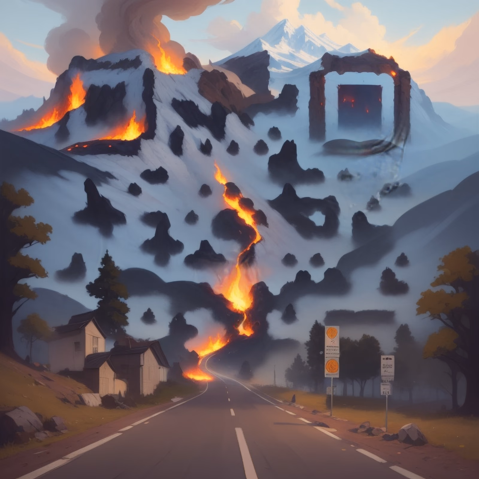 火山喷发公路概念艺术二维码设计 — 图片 1