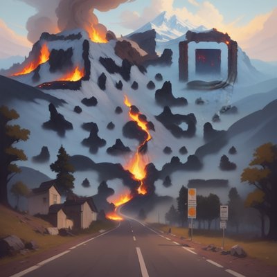 Erupting Volcano Road Concept Art QR Code Art