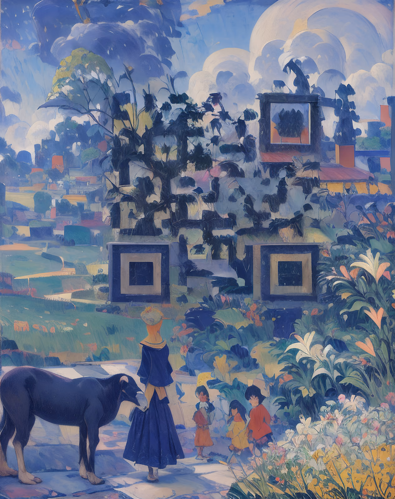 Village Garden Woman Oil Painting QR Code Art — image 1