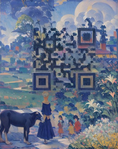 Village Garden Woman Oil Painting QR Code Art